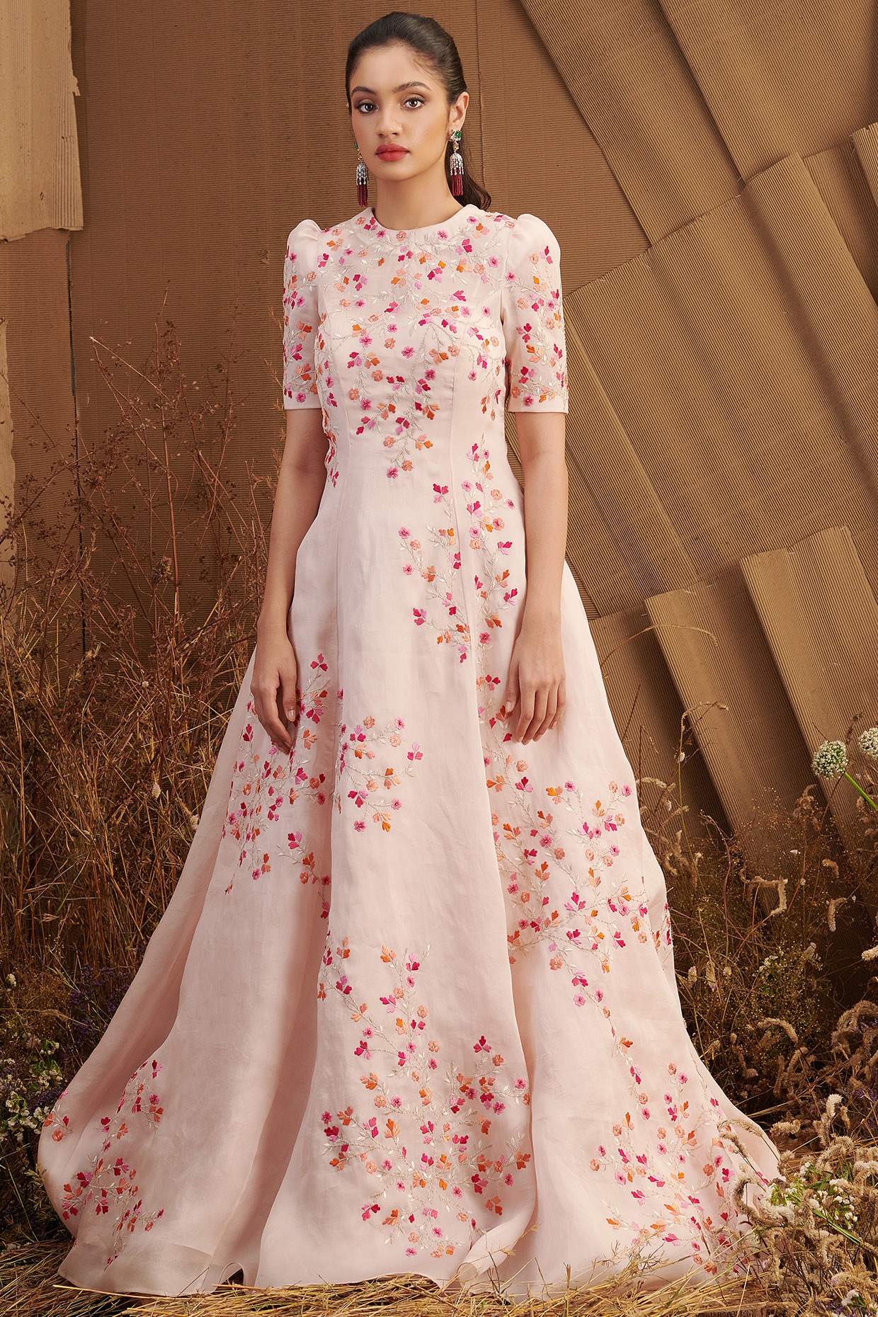Blush Pink Floral Embroidered Gown ...
